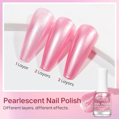 MIZHSE Pearlescent Rose Pink Nail Polish, Quick Dry Pearl Nail Polish, Air Fast Drying 15ml Nail Lacquer Non Gel Oil-based Nail Art Manicure Home DIY - Image 4