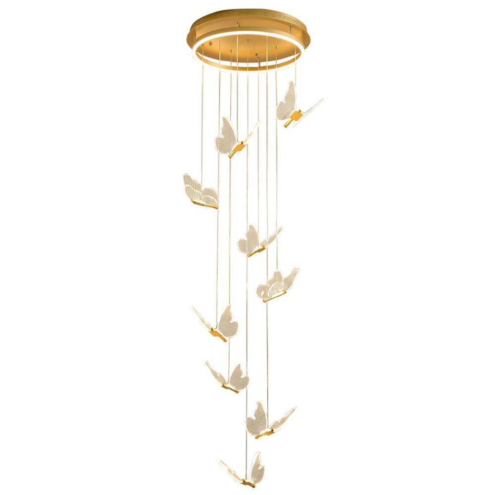 Lustre de luxe pour escalier doré LED 9 lumières design nordique
