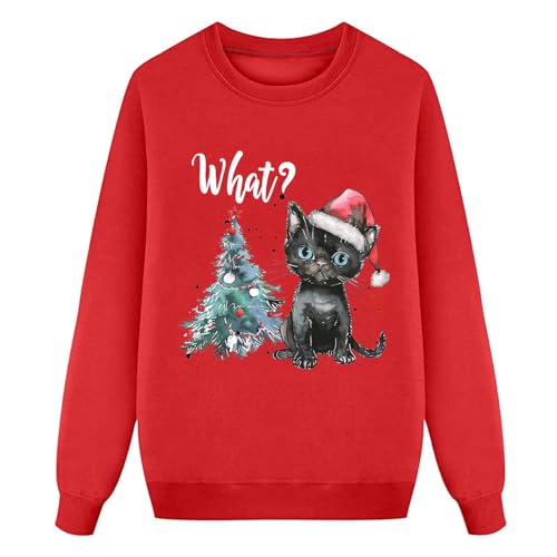 Men's Funny Christmas Sweater, Cute Ugly Holiday Sweater Long Sleeve Crew Neck Xmas Tree Cat Pullover Jumper Tops