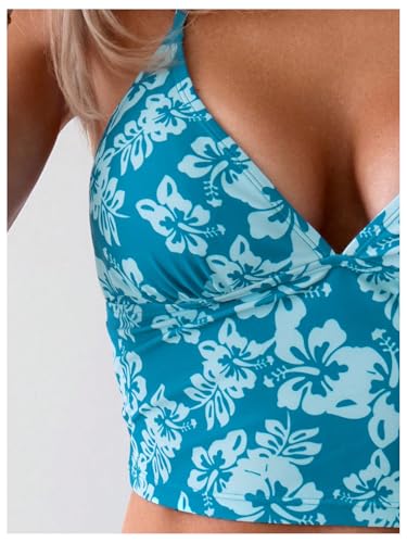Floerns Women's Floral Print Halter Neck Tankini Top Two Piece Bathing Swimsuit3