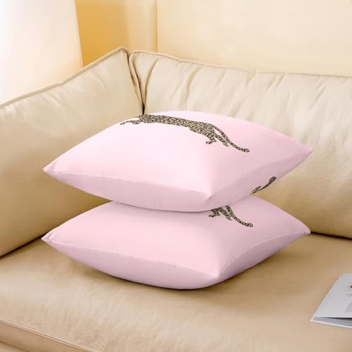 African Cheetah Throw Pillow Covers,Leopard Print Safari Animal Skin Farmhouse Style Cushion Covers 20"x20" for Camper Office,Watercolor Pink Girls Pillowcases Outdoor Pillow Covers Set of 2 by Castle Fairy - Image 6
