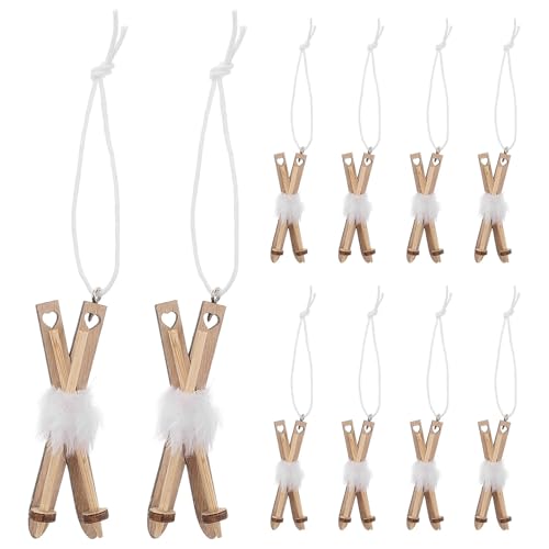 Hemoton 10 Pcs Christmas Sled Ornaments Ski Christmas Xmas Ornament Mini Hanging Ornament Tree Miniature Wood Ski Xmas Tree Decor