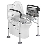 Raised Toilet Seat 400lbs, Toilet Seat Risers for Seniors, Handicap Elevated Toilet Seat with Handles & Padded Seat, Commode Chair with Adjustable Height & Width, for Elderly, Pregnant, Fit Any Toilet