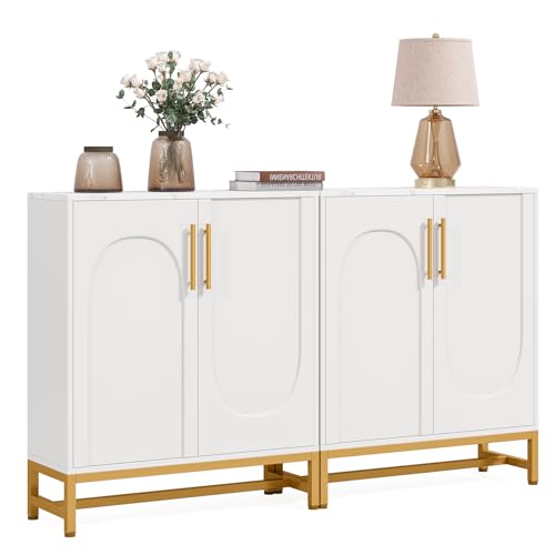 LITTLE TREE Modern Sideboard Buffet with Adjustable Shelf, 4 Doors