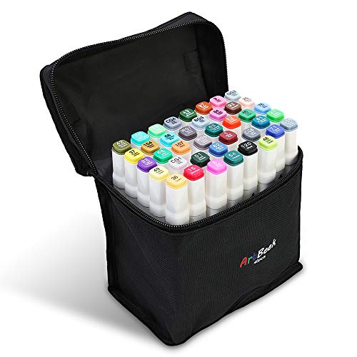 Artbeek 40-Color Alcohol Markers, Highlighter Pen Sketch Markers for Drawing Sketching Adult Coloring, Alcohol-Based Markers, Dual Tips Permanent Art Markers for Kids Coloring