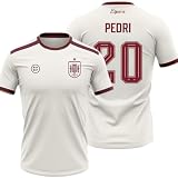 Camiseta España 2026-2028 Pedri 20 Nombre y Dorsal, Color Blanco con Detalles Granate, Manga Corta, Tejido Transpirable Deportivo