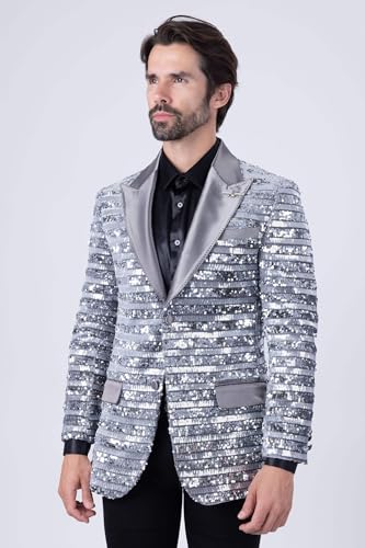 Barabas Men's Shiny Sequin Pattern Long Sleeve Blazer 4BL42 Black M3