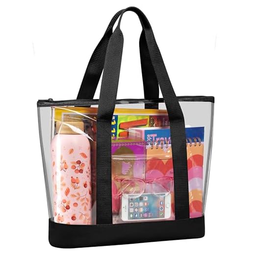 Handy Laundry Clear Tote Bag - Zipper Closure, Long Shoulder Strap, Fabric Trimming. (Black)