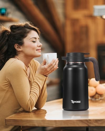 2 PCS Thermal Coffee Carafe 70 oz - 36 Hour Stainless Steel Carafes for Hot Liquids-Insulated Coffee Carafes For Keeping Hot/Cold Coffee, Tea, (Black+Silver) - Image 2