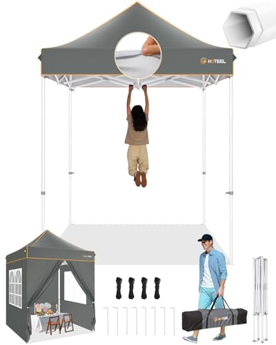 Image of HOTEEL 6.6x6.6 Heavy Duty Pop Up Canopy Tent for Parties Event Wedding Commercial Instant Canopy with Carry Bag, Party Tent Waterproof UV 50+, Upgraded Thick Hexagonal Legs,Gray