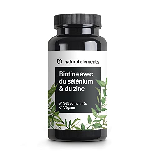 Biotine 1000 μg, Zinc 10mg avec Sélénium 55 μg, 365 Comprimés Alimentaires (1 an d'approvisionnement), Favorise la Repousse des Cheveux, la Peau et des Ongles, 100% Végétalien, Sans Additifs et Arômes Cover