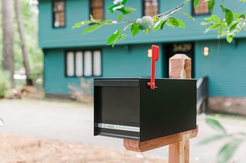Image of Architectural Mailboxes MailMax Post Mount Mailbox, All Black, Large | Modern galvanized steel and aluminum build with rust-resistant powder-coat finish and a magnetic door closure. USPS approved.