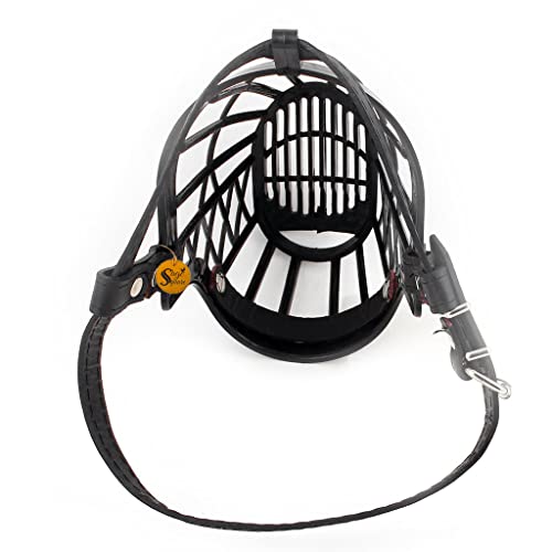 Image of Sage Square Adjustable Strap Muzzle, Mouth Cover, Basket Cage, Pet Safety Collar for Anti Biting Dog. (Black, Small)
