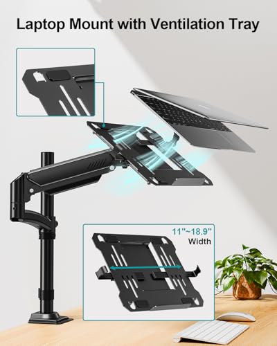 Image of MOUNT PRO Laptop Arm Desk Mount, Single Monitor Stand with VESA Laptop Tray, Adjustable Lap Top Holder for Max 22lbs 17 inch Notebook & 32 inch Computer Screen, Swivel Notebook Bracket, Clamp on /Grommet Base