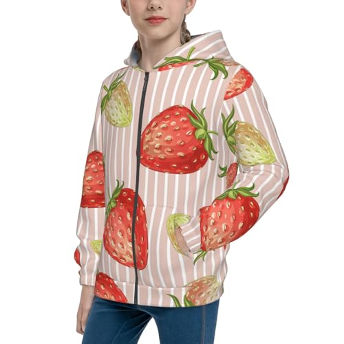 Strawberries Kid Hoodies Boys Zip Up Sweatshirts Girls Pullover with Pocket