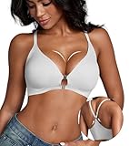DEANGELMON Front Closure Bras for Women Racerback Bra No Underwire Seamless Push Up T-Shirts Bras Supportive Womens Bralettes(White,XL)