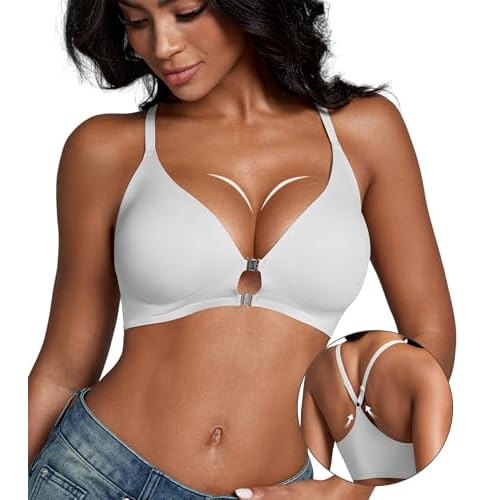 DEANGELMON Front Closure Bras for Women Racerback Bra No Underwire Seamless Push Up T-Shirts Bras Supportive Womens Bralettes Black Small