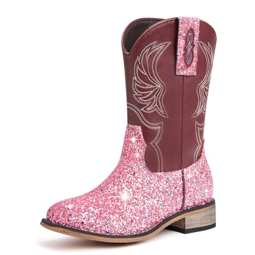 vodvob Kids Western Boots for Boys Girls Embroidered Cowgirl Cowboy Boots