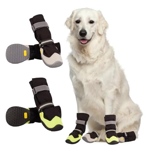 Anti-Slip Dog Snow Boots - 4 Pack Breathable Paw Protection Dog Shoes for SmallMediumLarge Dogs - Winter Dog Snow Boots - Reflective Waterproof Dog Boots for Outdoor Hiking (Black and Green, Size 7)