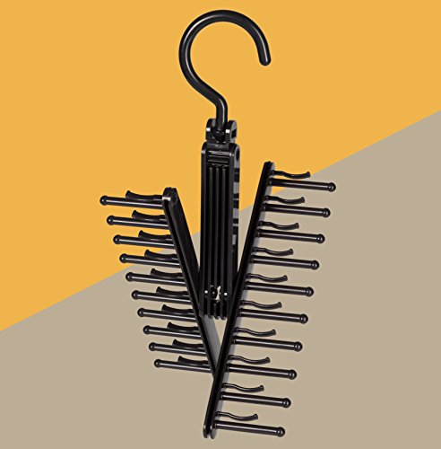 ClosetMate Tie Hanger Tie Rack - 2 PK Necktie Cross Hanger, Quality Non-Slip holds 20 Ties, Adjustable Criss-Cross Design - Black Tie Belt Rack Organizer Hanger Non-Slip With 360 Degree Rotation (2)