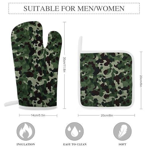 Gants de cuisine et maniques camouflage vert isolants pour plats chauds