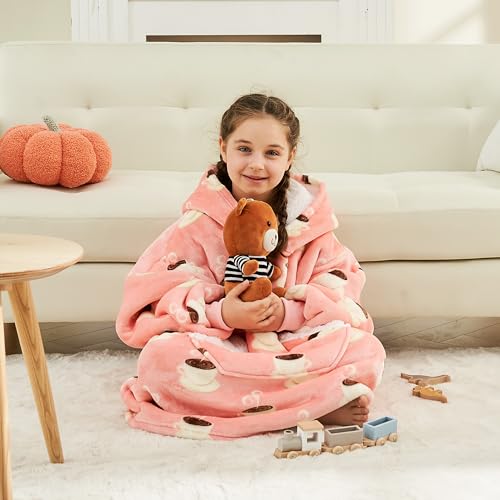 Ramees Wearable Blanket Hoodie For Kids, Sherpa Oversized Sweatshirt Blanket Flannel With Hood Pocket And Sleeves  thumb #1