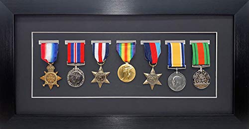 Kwik Picture Framing Ltd Black Shadow Box Frame For Medal Display | Deep 3D Box For Military, Sports And War Awards | Perspex Front And Mdf Backing | Mount - Frame | Fits Seven Medal