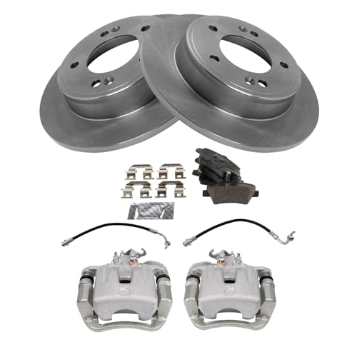Image of TRQ Rear Brake Pad and Rotor Set Ceramic Rotors Calipers Compatible with 2017-2018 Kia Soul