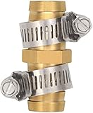 5 Pack 5/8 Inch Brass Garden Water Hose Repair Mender Hose Connectors with Stainless Clamp
