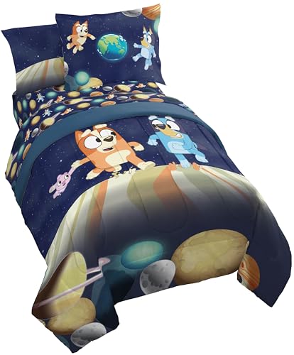 Jay Franco Kids Comforter Set Includes Sheets and Pillow Covers - Soft and Cozy Bed Set for Stylish Room Decor Blue - Bluey & Bingo 5 Piece Twin