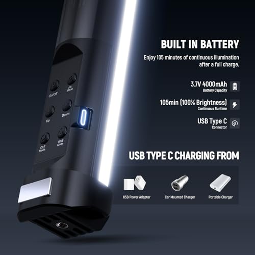 Image of NEEWER Basics 21 inch Magnetic RGB Light Wand, CRI95 Dimmable 14W LED Handheld Video Tube Lighting Stick with 51 RGB Modes, 4000mAh Battery for YouTube TikTok Recording Studio Photography Streaming, SL50