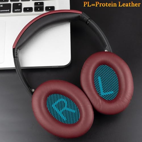 Image of SoloWIT Protein Leather Earpads Cushions for Bose Headphones, Replacement Ear Pads for Bose QuietComfort 15 QC15 QC25 QC2 QC35 /Ae2 Ae2i Ae2w /SoundTrue & SoundLink Around-Ear Series - Burgundy