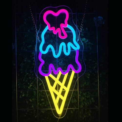 Image of Ice Cream Open Neon Sign for Wall Decor Dimmable Business LED Neon Light for Ice cream Drink Bar Shop Birthday Christmas Party Bedroom USB Powered Neon Art Signs Decor 14.7x6.7 inch