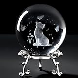 MAIBAOTA Cat Gifts for Cat Lovers Women 3D Crystal Cats Theme Stuff Figurines Money Attraction Decor Good Lucky Gifts 60mm Glass Laser Ball Paperweight with Stand Glass Sphere