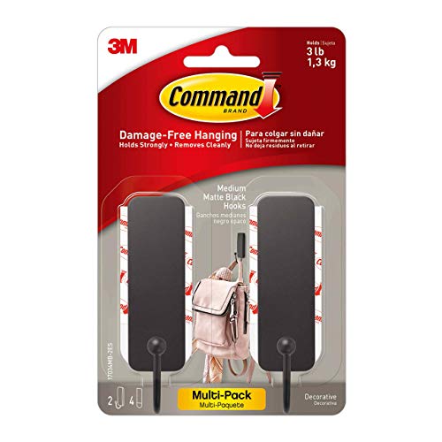 Command 17034MB-2ES Medium Matte Black Decorative, 2 Hooks Per Pack, Great for dorm decor