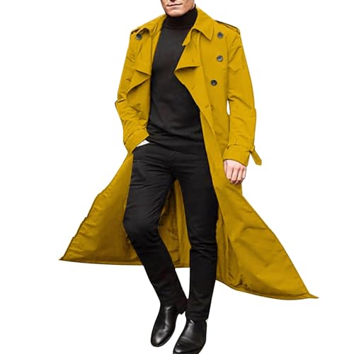 ZYXTIM Man's Double Breasted Trench Coat Notched Lapel Casual Windbreaker Vintage Long Jacket Overcoat with Shoulder Pad