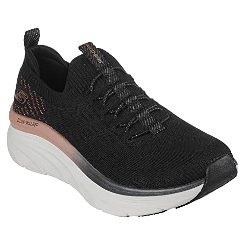 Image of Skechers Women's D'lux Walker Let It GlowSneaker, Black White, 8 UK