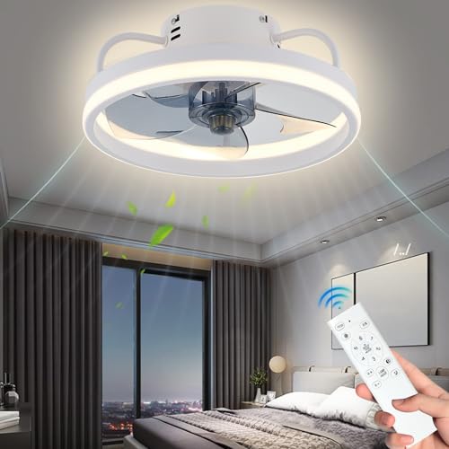 Jowue - Ventilador de techo silencioso de 33/50 cm con luces, reversible, ventilador de techo con mando a distancia, iluminación de 3 colores y 6 velocidades, para salón, comedor, dormitorio (blanco
