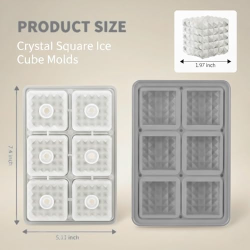 Image of Premium Large 3D Crystal Square Ice Cube Tray, Silicone Molds for Chilling Drinks, Chocolates, Juice, Jelly and Many More. (Gray)