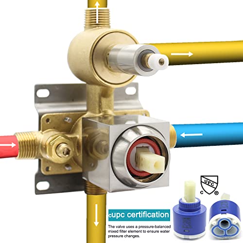 Drettyer Brushed Nickel Solid Brass 3 Way Outlet Function Shower Diverter Valve Pressure Balancing Mixer Shower Valve Kit Replacement #TOP4