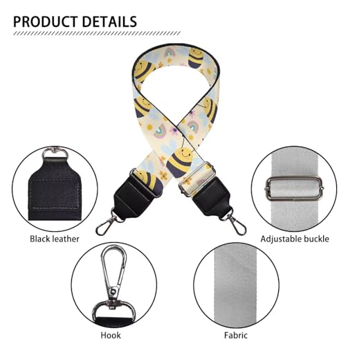 Image of GLENLCWE Bee Print Purse Straps Replacement Yellow Crossbody Bag Strap for Purses Adjustable Wide Shoulder Straps for Women Handbags