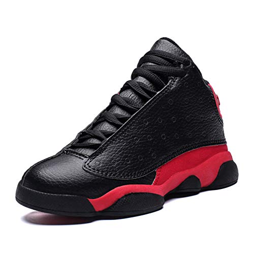 Z.SUO Kid's Basketball Shoes High-Top Sneakers Outdoor Trainers Durable Sport Shoes(Little Kid/Big Kid) (5-5.5 M US Big Kid, Black red)