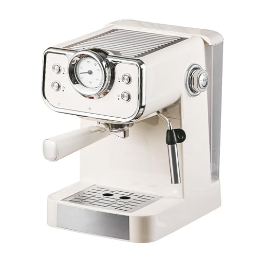 Retro Espresso Maker, with Milk Frother Steamer Wand for Cappuccino, 1.5L Removable Water Tank, with Automatic Milk Frother, Coffee Machine Home Coffee Makers Semi-automatic Steam white