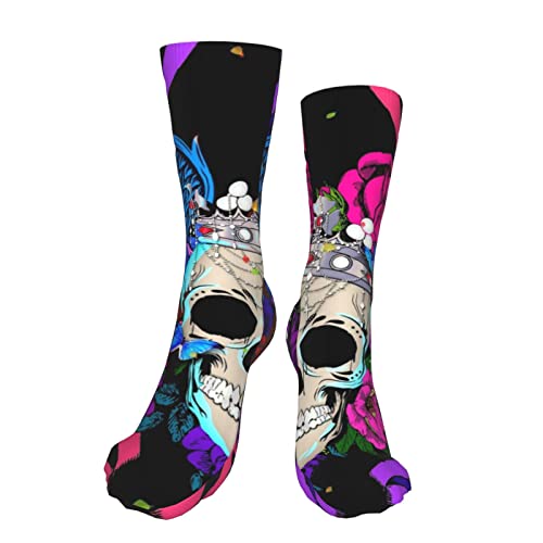 zsst Calcetines para mujeres hombres calaveras colorido alas de flores corona muerte tobillo calcetines casual tripulación atlética calcetines