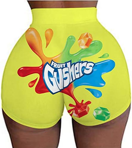 JSJCHENG Women's High Waisted Workout Booty Shorts 3D Printed Yoga Shorts Ahtletic Bikers Hot Pants(gushers,XL)