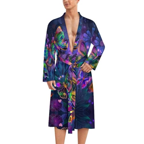 Colorful Butterflies Flowers Funny Men's Robe Soft Lightweight Bathrobe Long-sleeve Spa Robes
