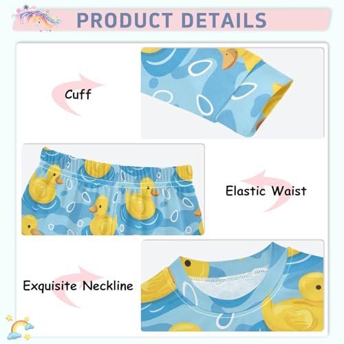 Fustylead Yellow Rubber Duck on Swimming Pool Cotton Pajamas Long Sleeve Sleepwear Lounge Set4