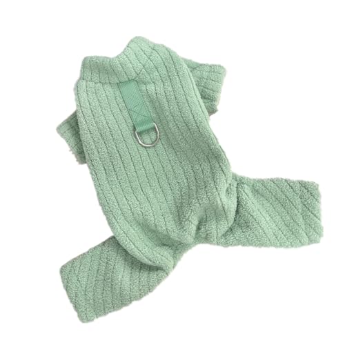 Morycat犬服 つなぎ もこもこ Dカン ロンパース 半袖 ハーネス ?色 春秋冬 厚手 柔らかいサンゴの4本足の プルオーバー 防寒 ドッグウエア パジャマ 抜け毛対策 寝間着 暖かい 着脱簡単 お出掛け 小中型犬 (グリーン,L)