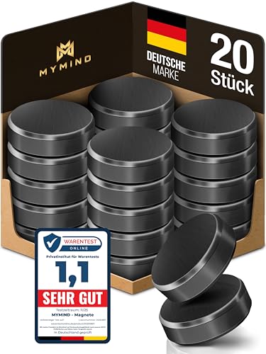 MYMIND® Magneti per lavagna magnetica [extra potenti] – 20 magneti forti per lavagna bianca, bacheca e frigorifero, piccoli magneti neri – magneti per frigorifero non graffia – lavagna magnetica