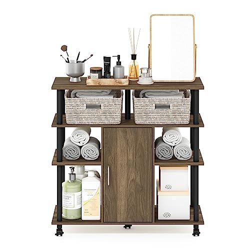 Image of Furinno Helena 4-Tier Multifunction Rolling Open Shelves Storage Cart Organizer, Columbia Walnut /Black